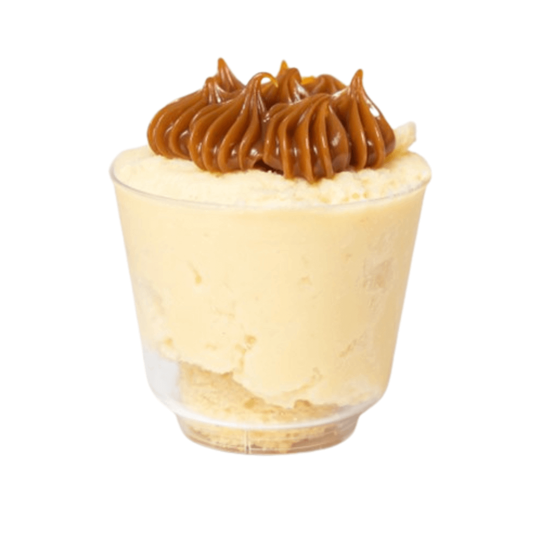 Mousse de Chocolate Blanco con Torta de Vainilla y Dulce de leche